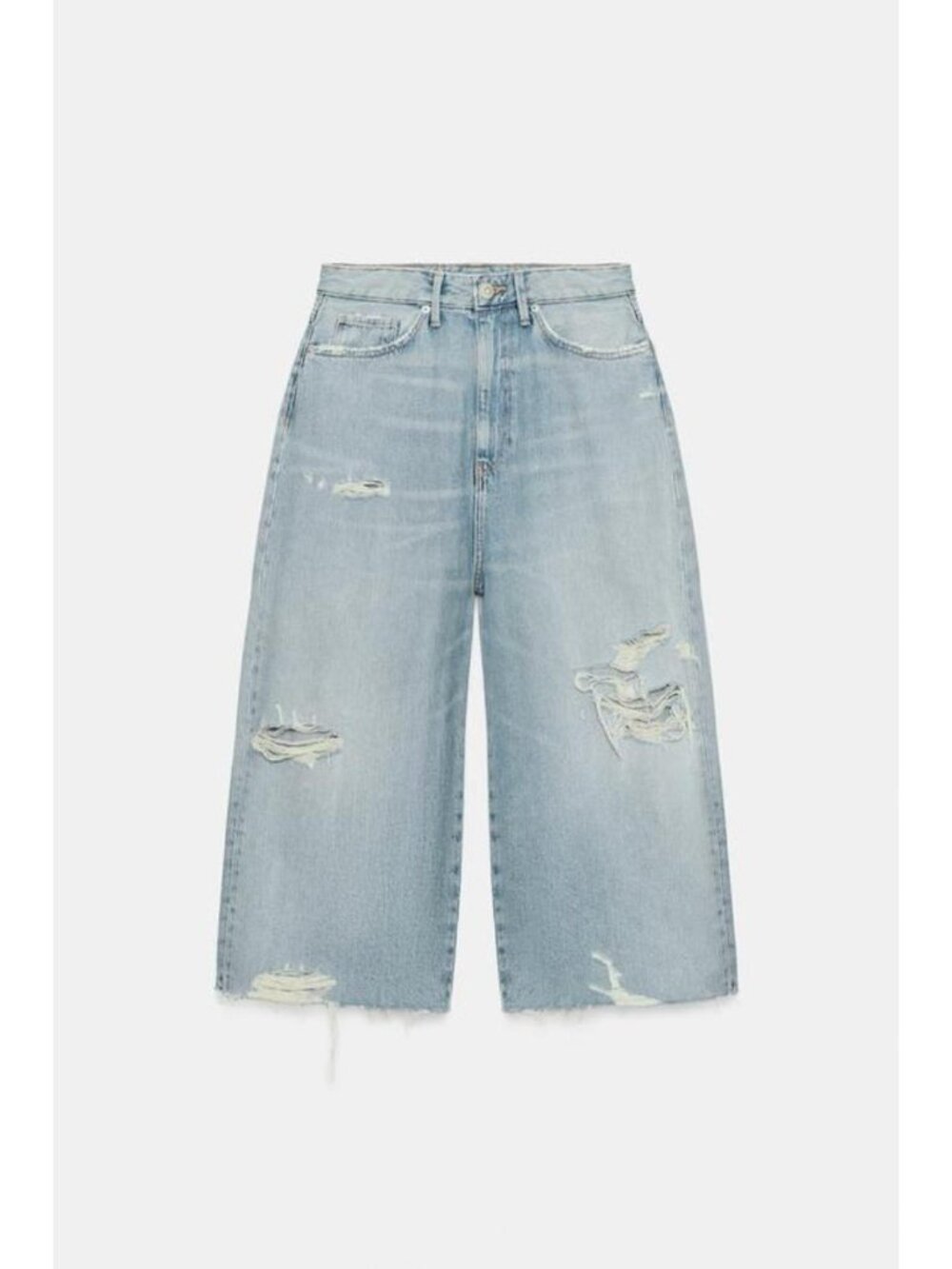 ZARA TRF RIPPED MID-RISE DENIM JORTS - Picture 6 of 8